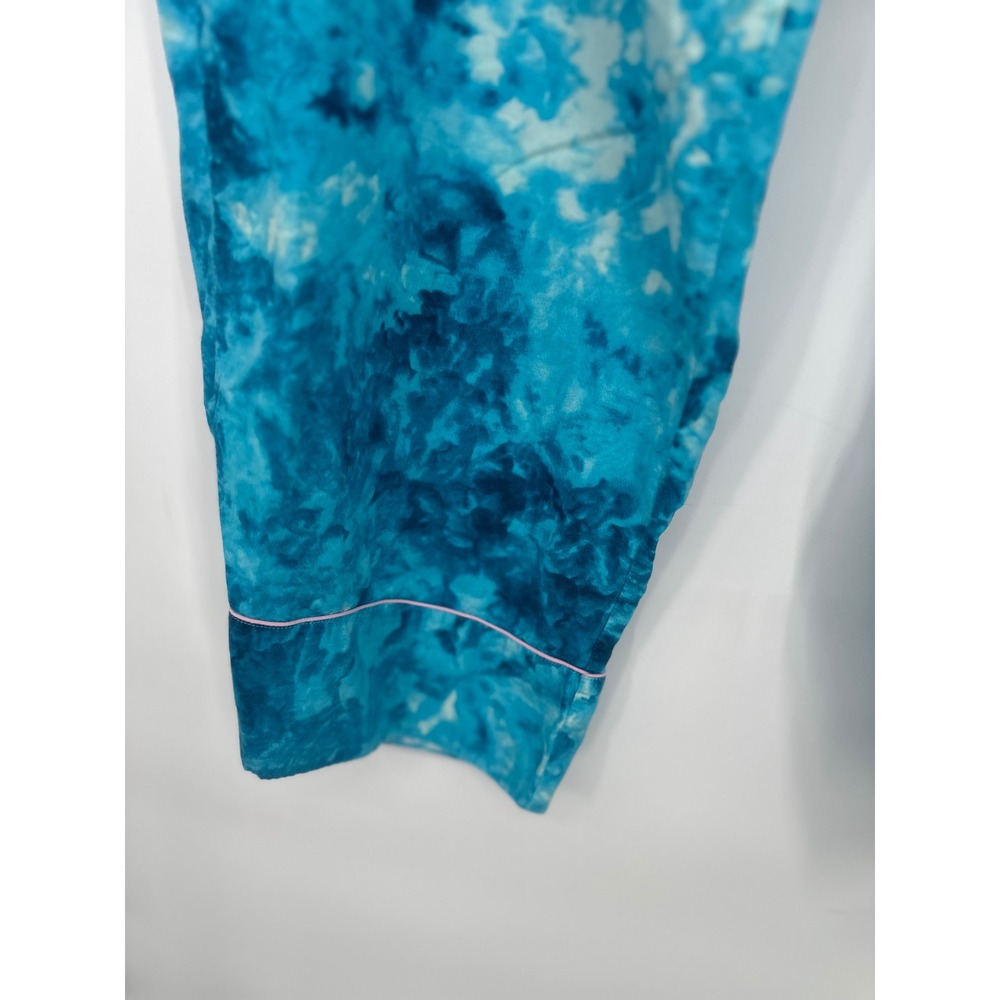 Lands End Pajama 2 Pc Set Womens 1X Blue Tie Dye Button Top Pants Loungewear - Picture 10 of 11